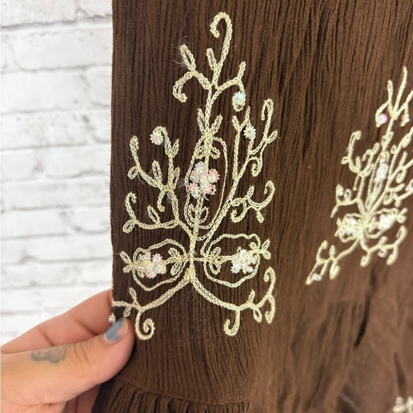 Vintage Boho Brown Textured Midi Skirt - Picture 5 of 5